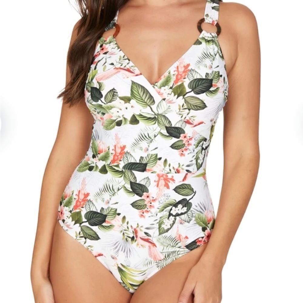 Nip Tuck White Isle Waimea Jean Cross Front Tummy Control One Piece Swimsuit 6